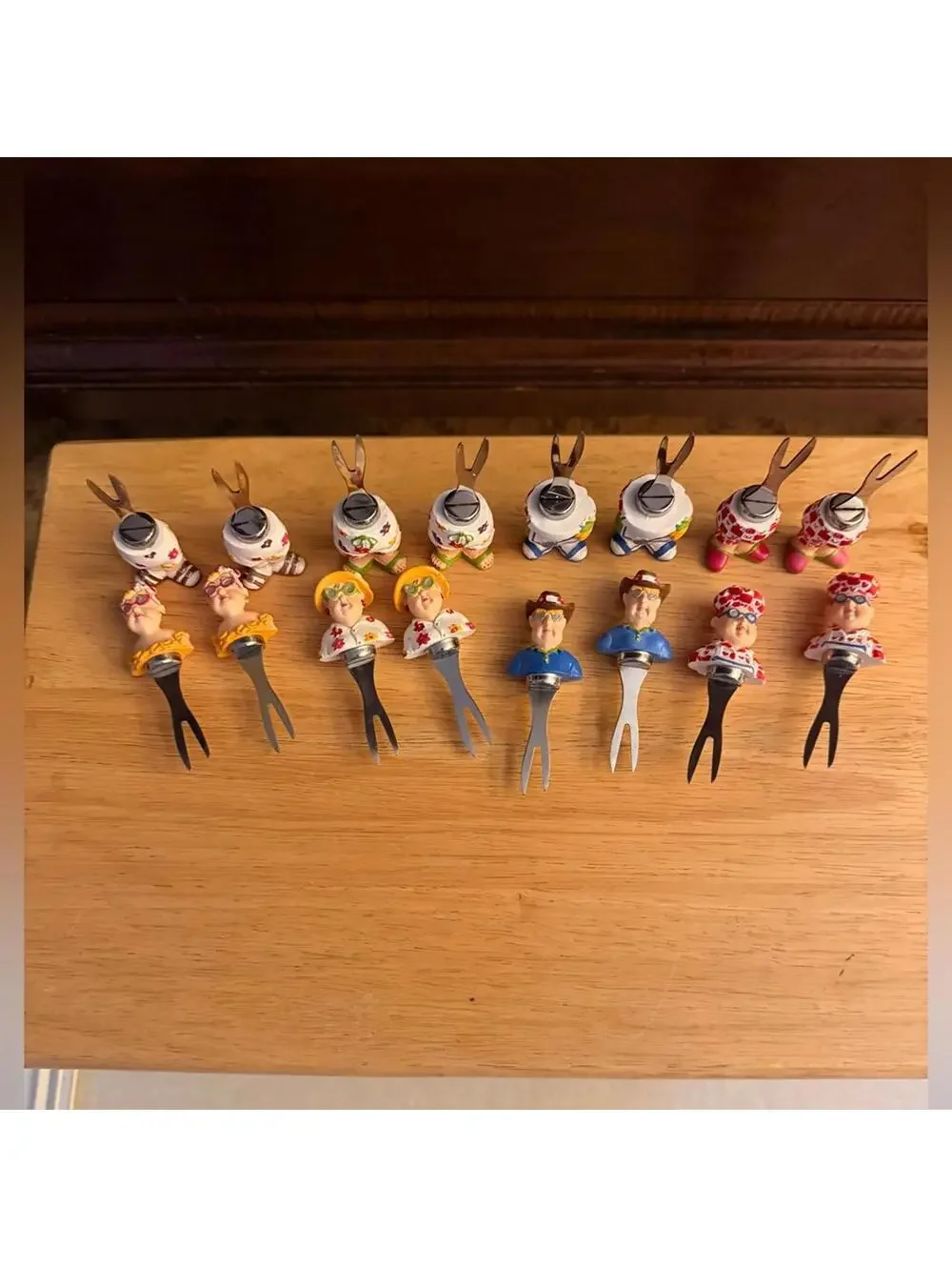 Boston Warehouse Vintage Whimsical corn on the cob holders BBQ Folk for 8 NWOT